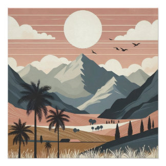 Pôster Arte de Parede Paisagem de Montanha Boho