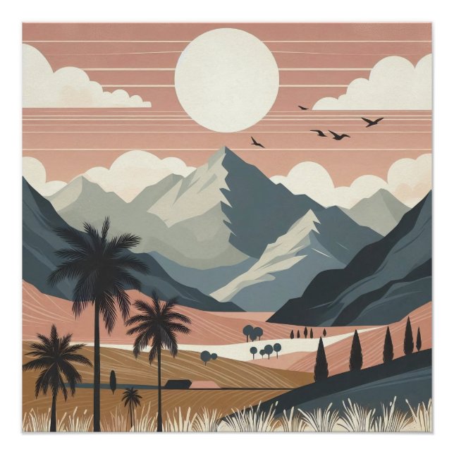 Pôster Arte de Parede Paisagem de Montanha Boho (Frente)