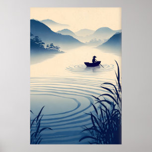 Poster Arte de Parede Paisagem de Rio Minimalista Barco e