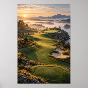Poster Arte de Parede Paisagem do Campo de Golfe ao Pôr d