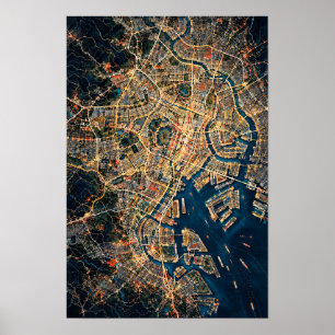 Poster Arte de Parede Paisagem Noturna Aérea da Baía de T