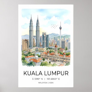 Poster Arte de Parede Paisagem Urbana Kuala Lumpur Skylin