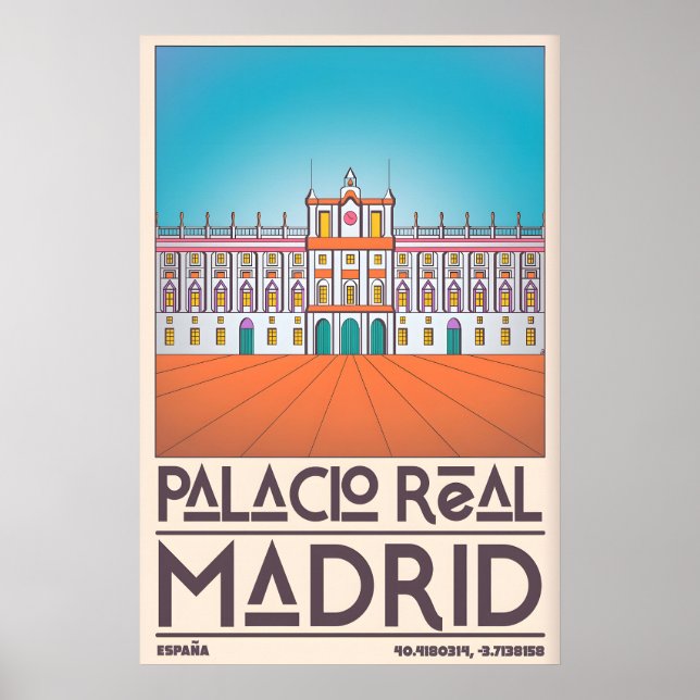 Poster Arte de Parede Palacio Real Madrid - Linhas Limpa, (Frente)