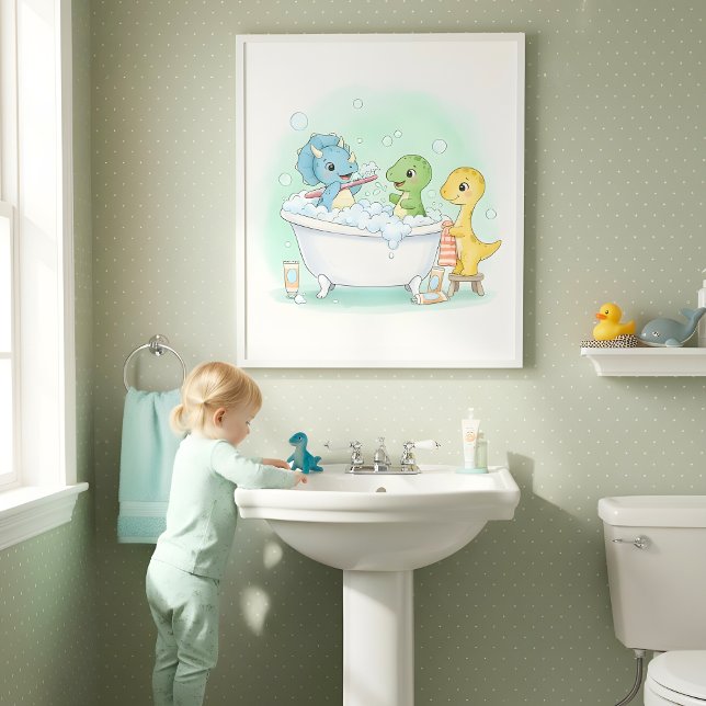 Poster Arte de Parede para Banheiro Infantil Dino Bath Sq (Criador carregado)