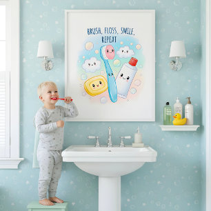Poster Arte de Parede para Banheiro Infantil Escove, Pass