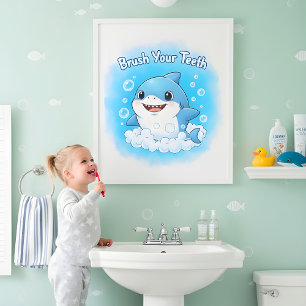 Poster Arte de Parede para Banheiro Infantil Tubarão Spla