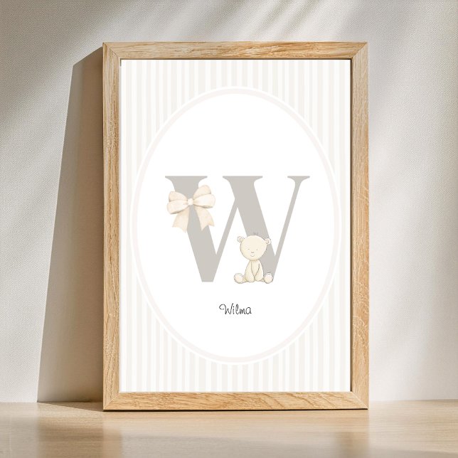 Poster Arte de Parede para Berçário com Letra W - Impress (Letter W Nursery Wall Art - Custom Baby Name Print)