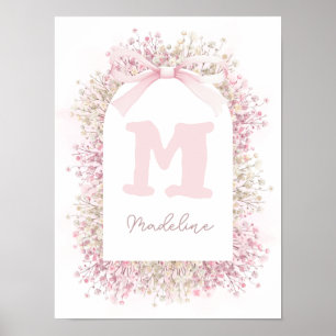 Poster Arte de parede para berçário com nome do bebê