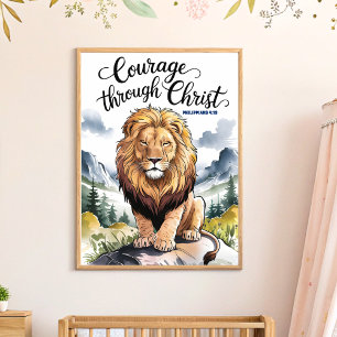 Poster Arte de Parede para Berçário Cristão Coragem Atrav