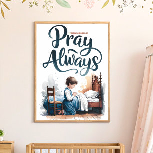 Poster Arte de Parede para Berçário Cristão 'Reze Sempre'