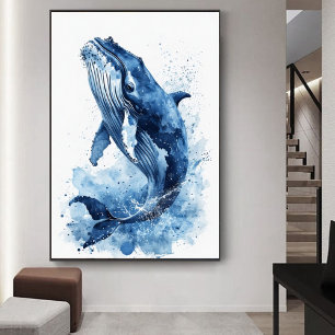 Poster Arte de Parede para Berçário de Baleia em Aquarela