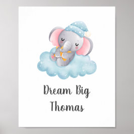 Poster Arte de Parede para Berçário de Bebê Menino Elefan