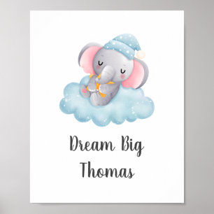 Poster Arte de Parede para Berçário de Bebê Menino Elefan