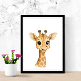 Poster Arte de Parede para Berçário de Girafa Bebê Animai