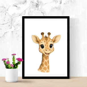 Poster Arte de Parede para Berçário de Girafa Bebê Animai