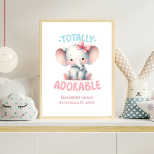 Poster Arte de Parede para Berçário de Menina Elefante Ro