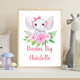 Poster Arte de Parede para Berçário de Menina Elefante Ro