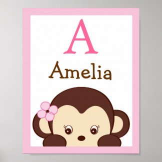 Pôster Arte de Parede para Berçário de Menina Macaco Mod 