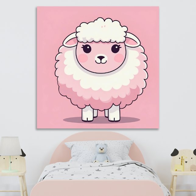 Poster Arte de Parede para Berçário de Ovelha Rosa Fofa I (Criador carregado)