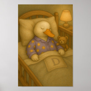 Poster Arte de Parede para Berçário de Pato e Ursinho de 