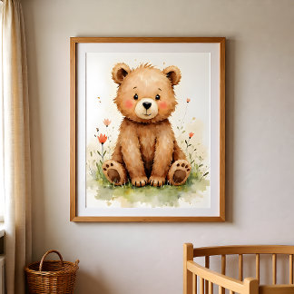 Poster Arte de parede para berçário de urso – Quarto de b