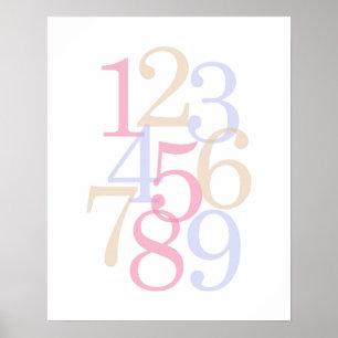 Poster arte de parede para berçário número menina bebê ro