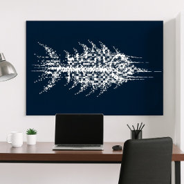 Poster Arte de Parede Peixe Branco Glitch Pixel
