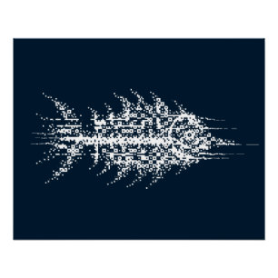 Pôster Arte de Parede Peixe Branco Glitch Pixel