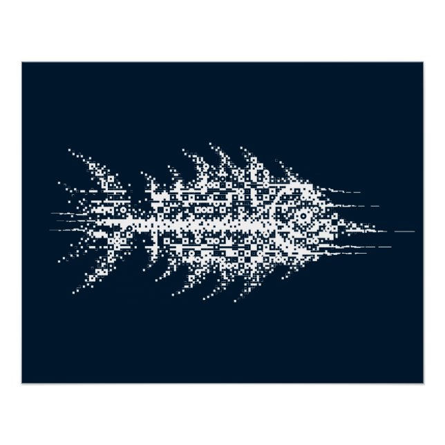 Pôster Arte de Parede Peixe Branco Glitch Pixel (Frente)