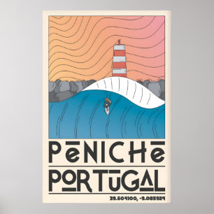 Poster Arte de Parede Peniche Portugal Rosa Azul Laranja