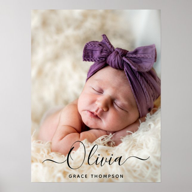 Poster Arte de Parede Personalizada com Nome do Bebê e Fo (Frente)