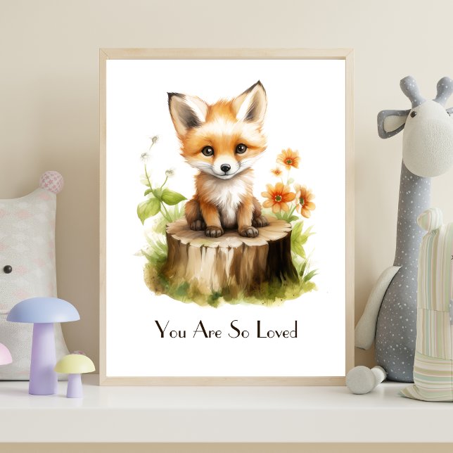Poster Arte de parede personalizada de aquarela para quar (Baby Fox Nursery Wall Art Print Poster. Printed or Digital Download)