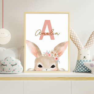 Poster Arte de Parede Personalizada de Berçário com Coelh