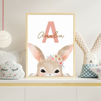 Poster Arte de Parede Personalizada de Berçário com Coelh
