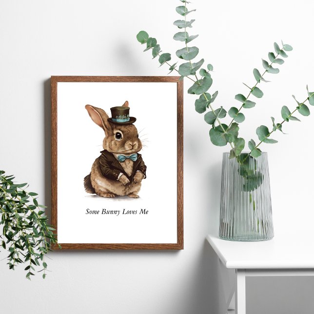 Poster Arte de Parede Personalizada de Coelhinho para Qua (Adorable Bunny Dressed in Top  Hat Jacket and bow tie. Personalize it.)