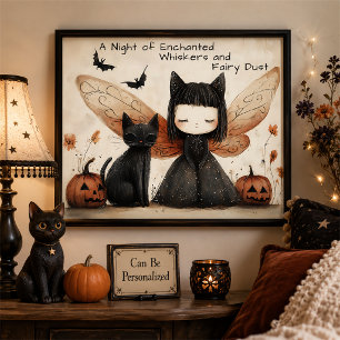 Poster Arte de Parede Personalizada de Fada e Gato Whimsi