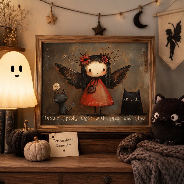 Poster Arte de Parede Personalizada de Fada e Gatos de Ha (Criador carregado)