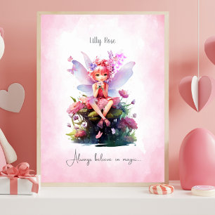 Poster Arte de Parede Personalizada de Fada Rosa e Malva