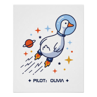 Pôster Arte de Parede Personalizada de Ganso no Espaço pa