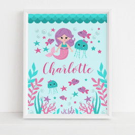 Poster Arte de Parede Personalizada de Sereia Fofa para Q