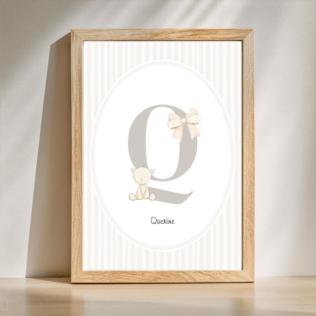 Poster Arte de Parede Personalizada para Berçário com Let (Letter Q Nursery Wall Art - Custom Baby Name Print)