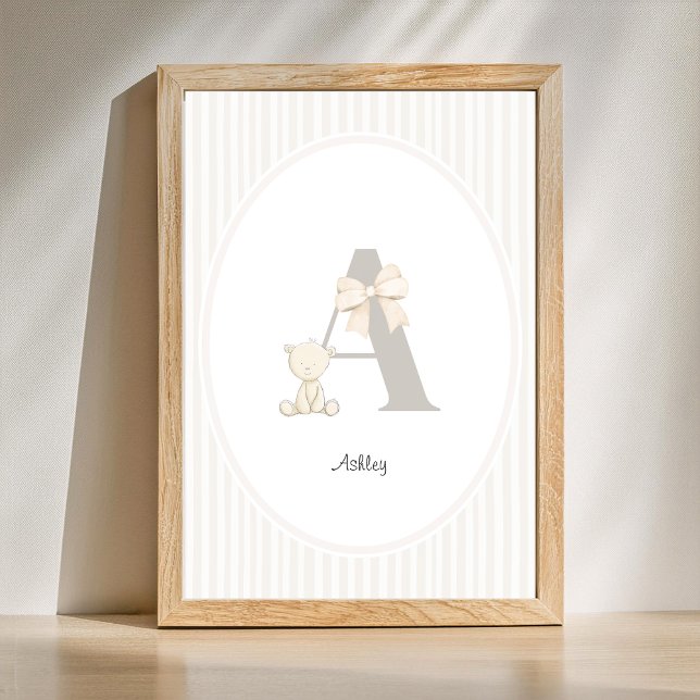 Poster Arte de Parede Personalizada para Berçário com Let (Letter A Nursery Wall Art - Custom Baby Name Print)