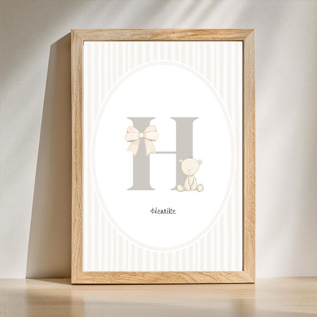 Poster Arte de Parede Personalizada para Berçário com Let (Letter H Nursery Wall Art - Custom Baby Name Print)