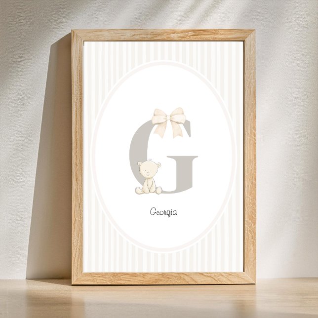 Poster Arte de Parede Personalizada para Berçário com Let (Letter G Nursery Wall Art - Custom Baby Name Print)