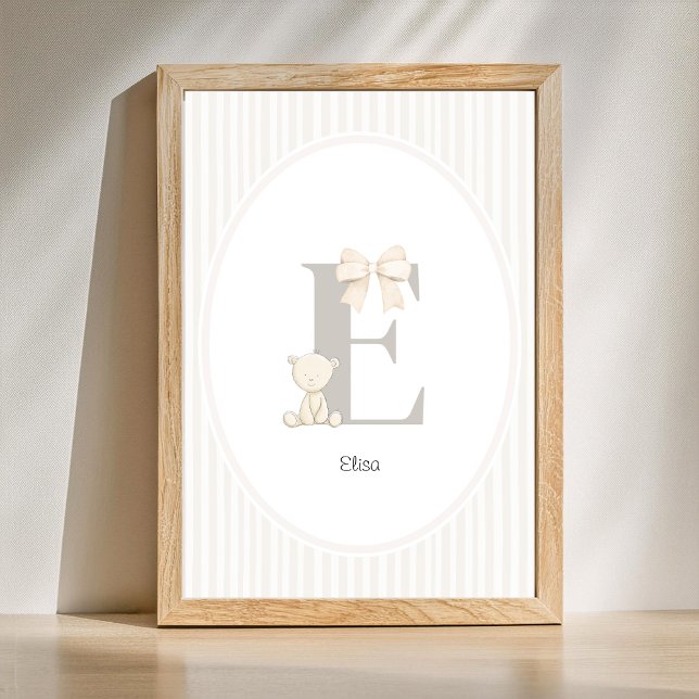 Poster Arte de Parede Personalizada para Berçário com Let (Letter E Nursery Wall Art - Custom Baby Name Print)