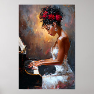 Poster Arte de Parede Pianista Mulher Negra Afrocentric