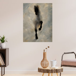 Poster Arte de Parede Pintura a Óleo Cavalo Preto Vista A