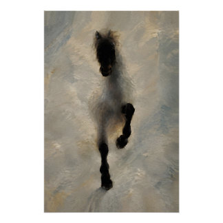 Pôster Arte de Parede Pintura a Óleo Cavalo Preto Vista A
