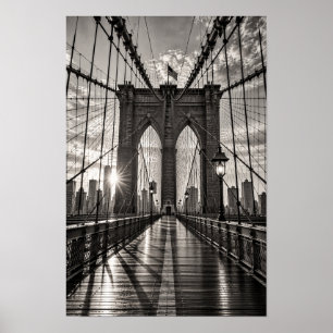 Poster Arte de Parede Ponte de Brooklyn Preto e Branco No