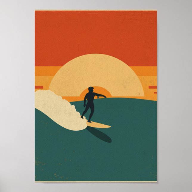 Poster Arte de Parede Pôr do Sol Costeiro Surf Retro (Frente)